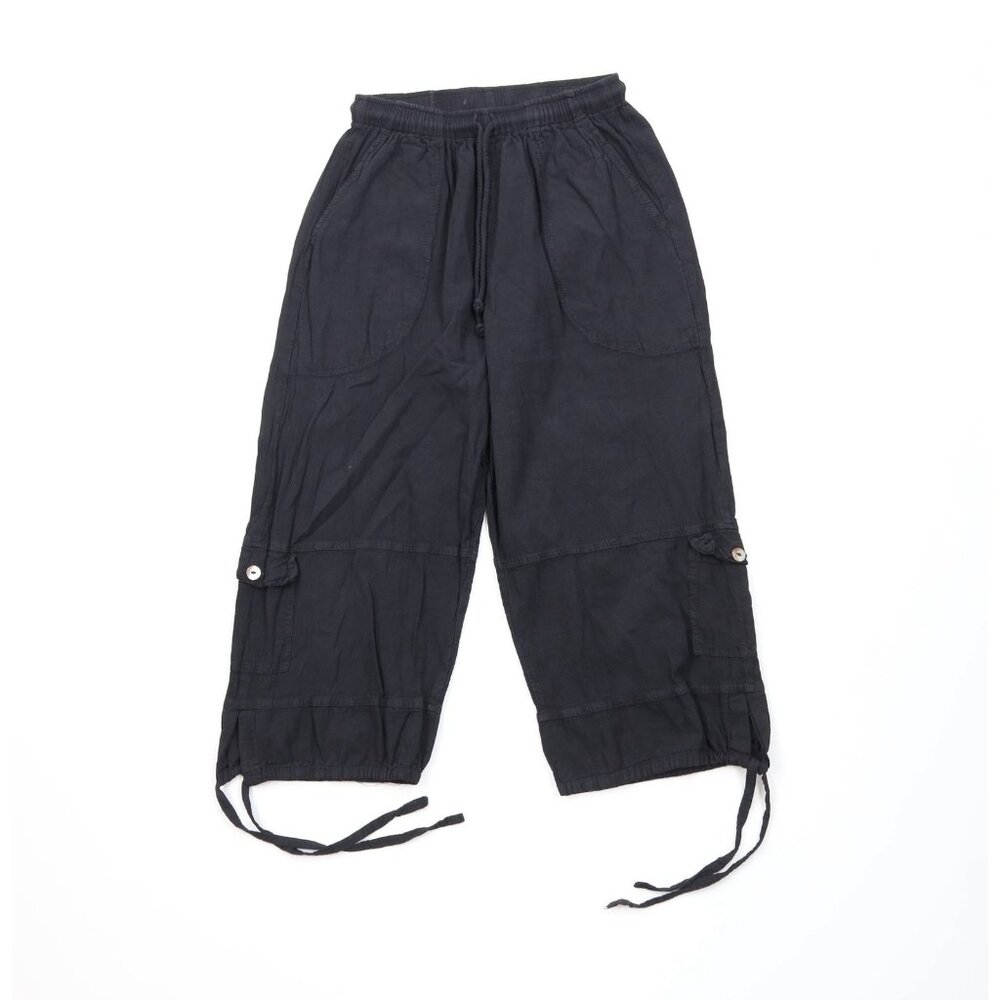 Vintage Black Drawstring Cargo Capri Pants